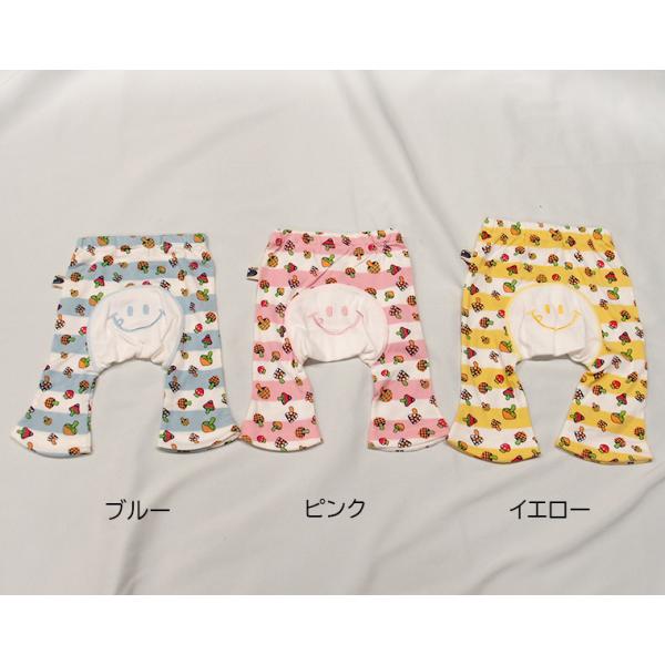 　きのこプリントボーダー綿100％薄手素材ニコちゃん刺繍7分丈モンキーパンツB2516（80cm 9...