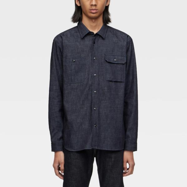 桃太郎ジーンズ 長袖 シャツ セルヴィッチデニム 経年変化 ワークシャツ シガレットポケット リラッ...