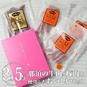 那須の牛肉、豚肉で作ったジャーキーとサラミとカレーのセット 送料無料 レトルト 惣菜 詰め合わせ 1200-50000716｜monmiya