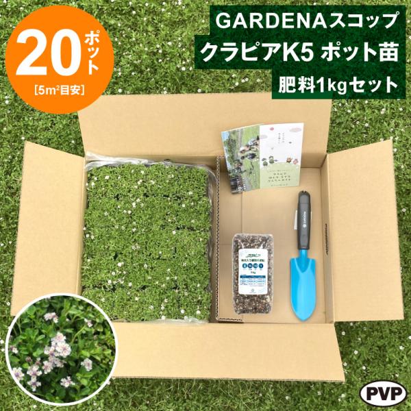 GARDENAスコップ ＋ クラピアK5 ポット苗 20個 ＋ 肥料セット　送料無料 苗 花木 ポッ...