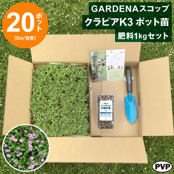 GARDENAスコップ ＋ クラピアK3 ポット苗 20個 ＋ 肥料セット　送料無料 苗 花木 ポッ...