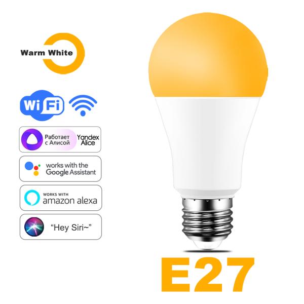 led カラー電球 15ワットwifiスマート電球B22 E27 led rgbランプalexaで動...