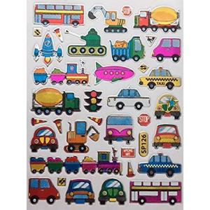 きらきらシール バス ロケット タクシー 飛行船 ショベルカー 働く車 Z013