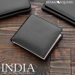 二つ折り財布 ゴートレザー 財布 INDIA メンズ 山羊革 小銭入れ ウォレット BEAMZSQUARE｜monobase