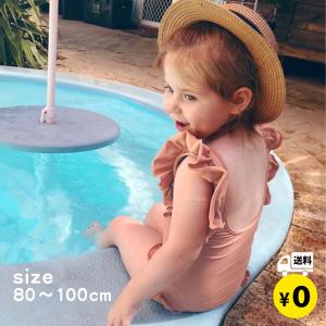 子供水着　女の子　キッズ　ベビー　ワンピース　帽子付き　2点セット　トレンド　80　90　100cm