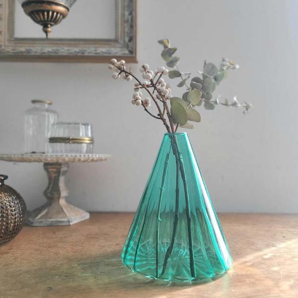 エメラルドガラス フラワーベース 花瓶