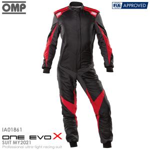 OMP ONE EVO X SUIT MY2021 ブラック×レッド (073) レーシングスーツ FIA8856-2018公認モデル AUTO RACING SUIT (IA/01861/073)｜monocolle