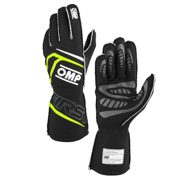 OMP FIRST GLOVE ブラック×イエロー レーシンググローブ FIA公認8856-2018...