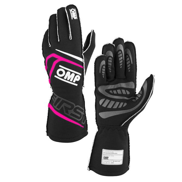 OMP FIRST GLOVE ブラック×フクシア レーシンググローブ FIA公認8856-2018...