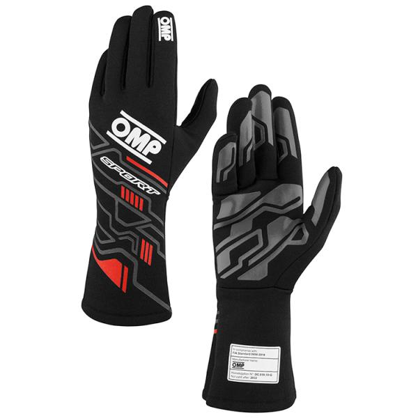 OMP SPORT GLOVE ブラック×レッド MY2024 レーシンググローブ FIA8856-...
