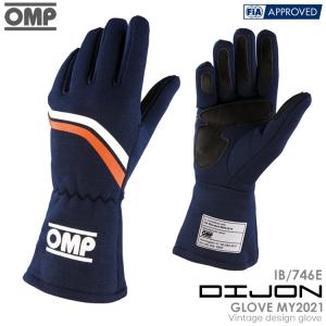 OMP DIJON GLOVE MY2021 ネイビーブルー×ストライプ (B) レーシンググローブ FIA公認8856-2018 Navy blue withe white and orange stripes (IB/746E/B)｜monocolle