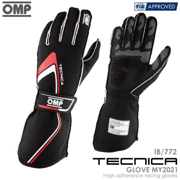 在庫限り：OMP TECNICA GLOVE MY2021 ブラック×レッド レーシンググローブ F...