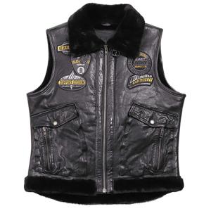 オイルレザーベスト Aタイプ 黒 コンチョ付き サドルベスト 革ベスト