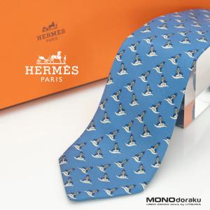 HERMES（エルメス） #anzt ネクタイ 紺 シルク 総柄 ロゴ 動物
