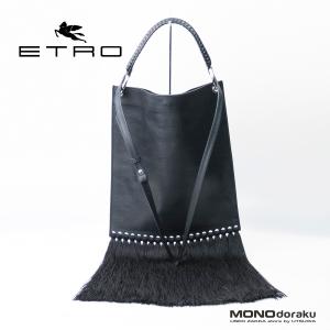 エトロ ETRO レザーショルダーバッグ フリンジ付き 2WAY ブラック