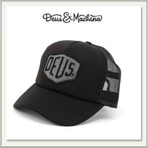 DEUS EX MACHINA(デウス エクス マキナ）CHAMBRAY SHIELD TRUCKER CAP(メッシュキャップ)BLACK(ブラック/黒色)[ワッペン帽子][メンズ/レディース兼用]｜monofactory
