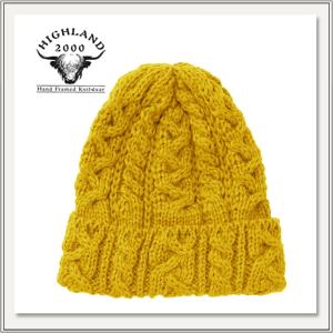 HIGHLAND2000(ハイランド2000) BOB CAP(ウール ニット帽) YELLOW(イエロー/黄色)[ケーブル編み/毛糸][キャップ/帽子/ビーニー][メンズ/レディース/男女兼用]｜monofactory