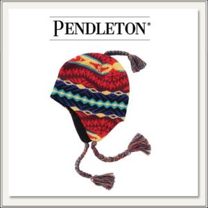 PENDLETON(ペンドルトン)ネイティブ柄ニットタッセル帽子 AB380 63747[ブラック 黒][耳あてつき/パイロット/ボンボン][ハット][メンズ/レディース]｜monofactory