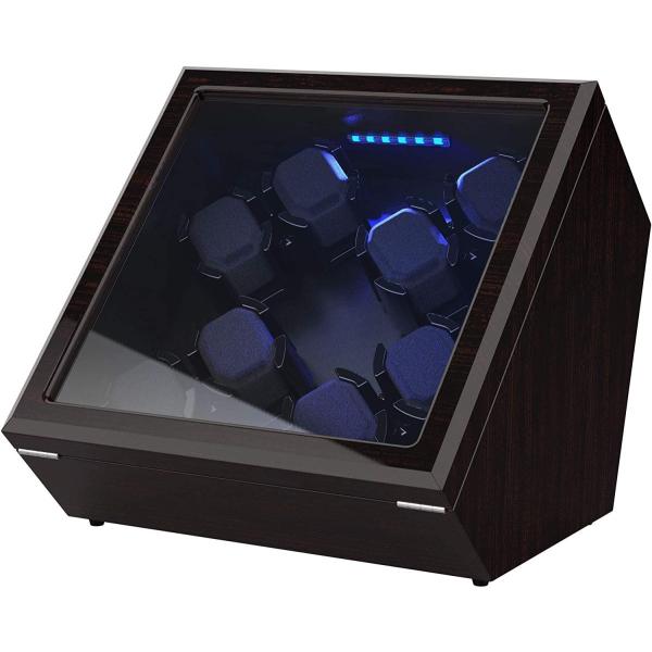 ワインディングマシーン 8本巻き上げ 腕時計自動巻き器 LEDライト付き ウォッチワインダー 超静音...