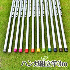 物干し竿 組み立て式 ハンガー掛け付き 1本竿 サビない 32パイ 長さ 3m シルバ色 キャップの色が選べる 屋外 屋内 ベランダに最適な ものほし竿 洗濯ざお