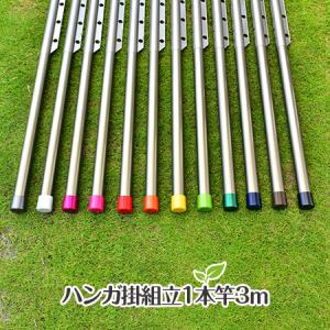 物干し竿 組み立て式 ハンガー掛け付き 1本竿 サビない 32パイ 長さ 3m シャンパンゴールド色 キャップの色が選べる 屋外 屋内 ベランダに最適な ものほし竿