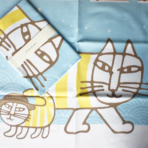 リサ・ラーソン てぬぐい 捺染め 手拭い 夏ののれんマイキー 水色 猫  綿100％