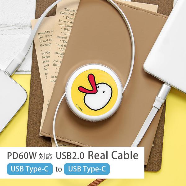 充電ケーブル タイプC Type-C to Type-C ハチエモン リール式 巻取り PD60W ...