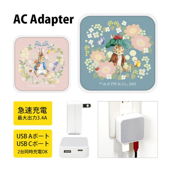 ACアダプター USB タイプC ピーターラビット typeC アダプター コンセント 3.4A ス...
