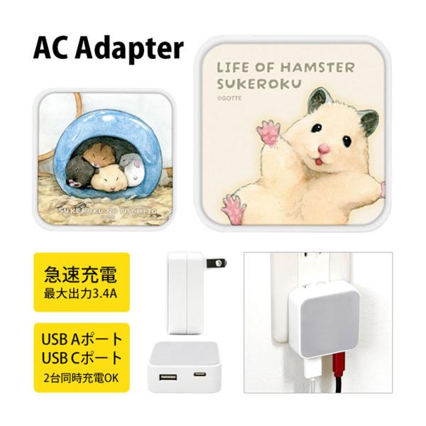 ACアダプター USB タイプC 助六の日常 USB Aポート Cポート 充電器 コンセント 2台同...