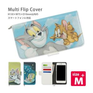 多機種対応スマホケース 手帳型 M+サイズ トムアンドジェリー キャラクター 手帳型スマホケース iPhone android AQUOS Xperia Galaxy 携帯ケース｜monomode0629