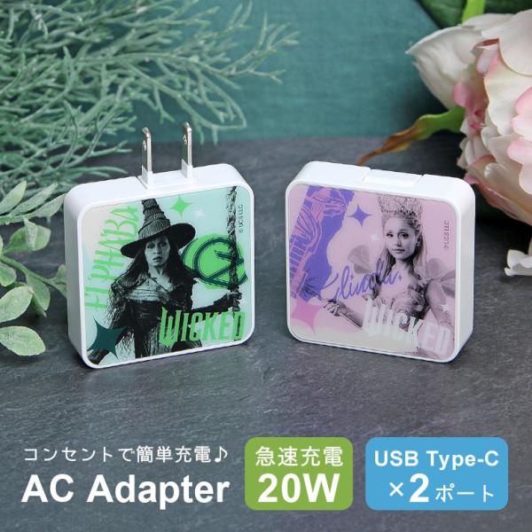 ACアダプター USB 2ポート WICKED Type-C  AC アダプタ USB充電器 コンセ...