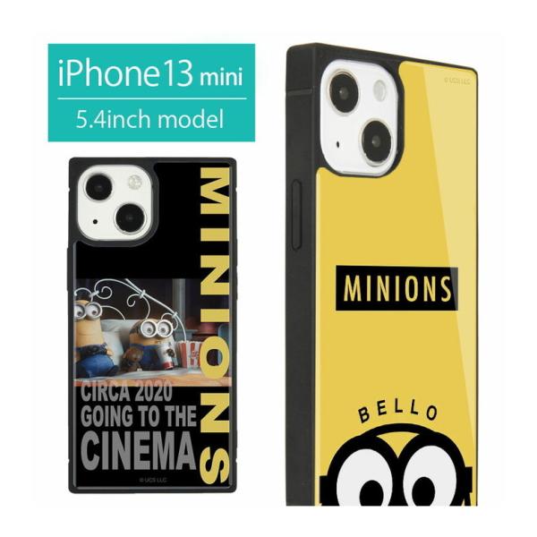 iPhone13 mini ケース ガラス スクエア ミニオンズ iPhone 12mini アイフ...