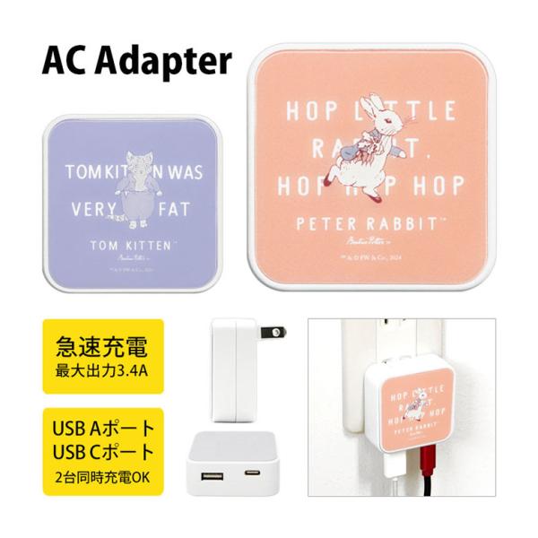 ACアダプター USB ピーターラビット Aポート Cポート 充電器 コンセント 差し込みタイプ p...