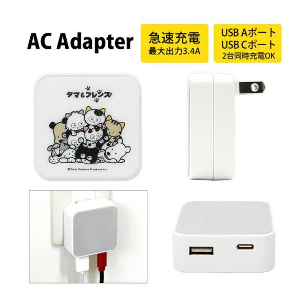 ACアダプター USB タマ&amp;フレンズ Aポート Cポート充電器 コンセント 差し込みタイプ うちタ...