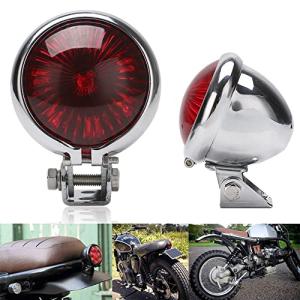 バイク テールランプ LED リア テールライト ブレーキランプ ストップランプ カフェレーサー アメリカン ビンテージ 汎用 丸型 小型 (シルバー×レッド)