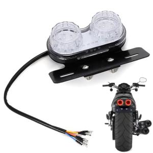 バイク オートバイ LED ツインテール テールランプ ブレーキランプ ナンバー灯 ウインカー 一体型 取付ステー 12V 汎用 (クリア)