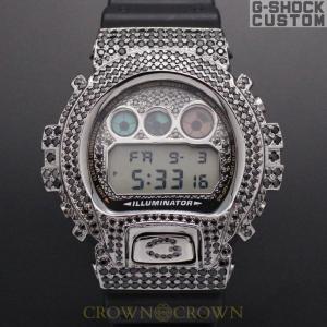 G-SHOCK CUSTOM ジーショック カスタム 腕時計 DW-6900-1V   シルバー925 ブラックキュービックジルコニア カスタムベゼル CROWNCROWN DW6900-017｜monopark