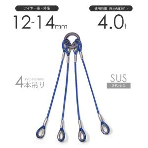 4本吊り 玉掛けワイヤー φ12mm 黒(O/O) 使用荷重:3.36t オーダーメイド