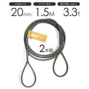 Ｗスリング玉掛ワイヤー20㎜ｘ1ｍ　２本（他サイズも） Wスリング玉掛ワイヤー 編み込み×ロック加工 ヒゲなし – モノ