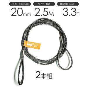 玉掛けワイヤーロープ 2本組 両アイロック加工 黒(O/O) 20mmx4m JIS