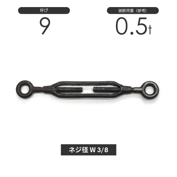 枠式ターンバックル アイ&amp;アイ 生地(黒) 呼び9