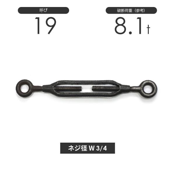 枠式ターンバックル アイ&amp;アイ 生地(黒) 呼び19