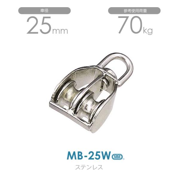 MB-25W ステンレス豆ブロック （25mm×2車）使用荷重70kg