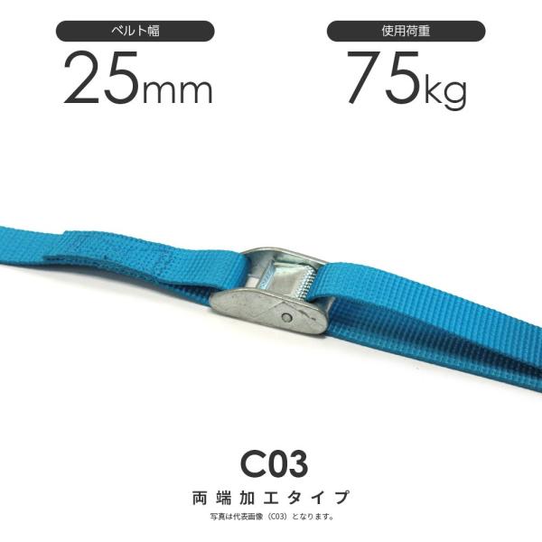 日本製 カムバックル式 C03K 25mm 75kg ラッシングベルト 両端加工可能 ベルト荷締機