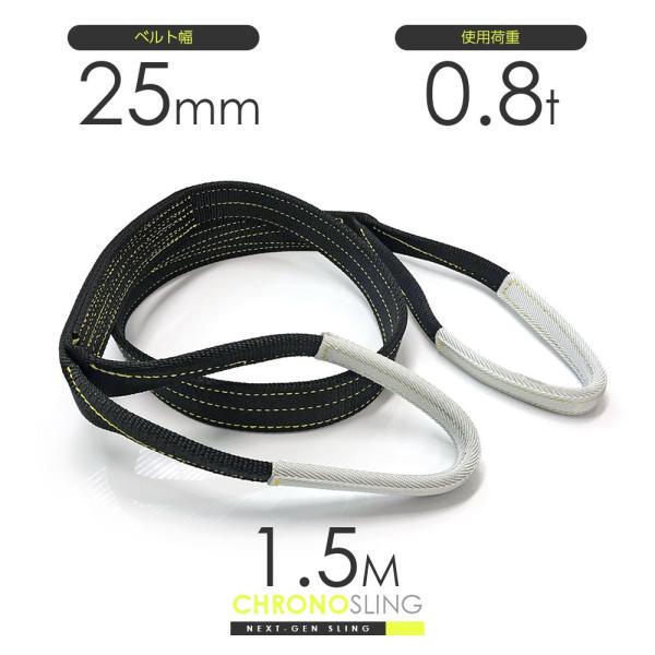 国産ベルトスリング 25mmx1.5m 使用荷重0.8t JIS3等級 スリングベルト クロノスリン...