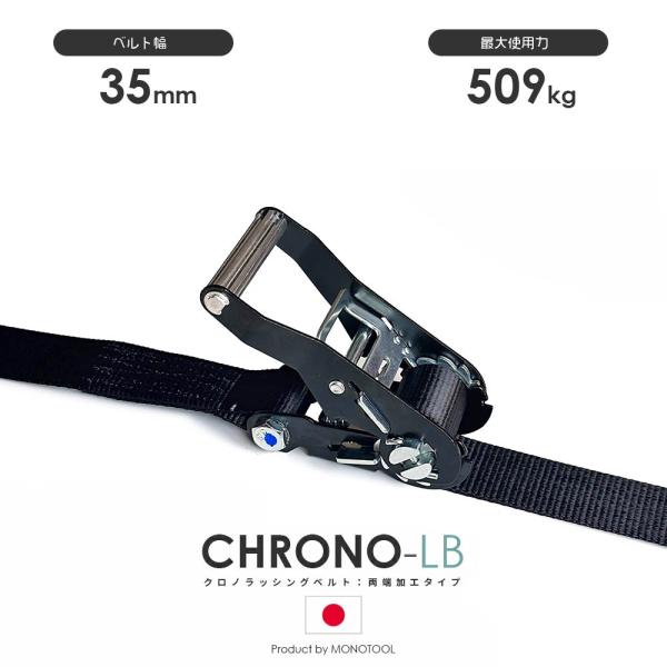 ラッシングベルト クロノラッシングベルト JIS規格 黒 35mm 最大使用力509kg 両端加工 ...