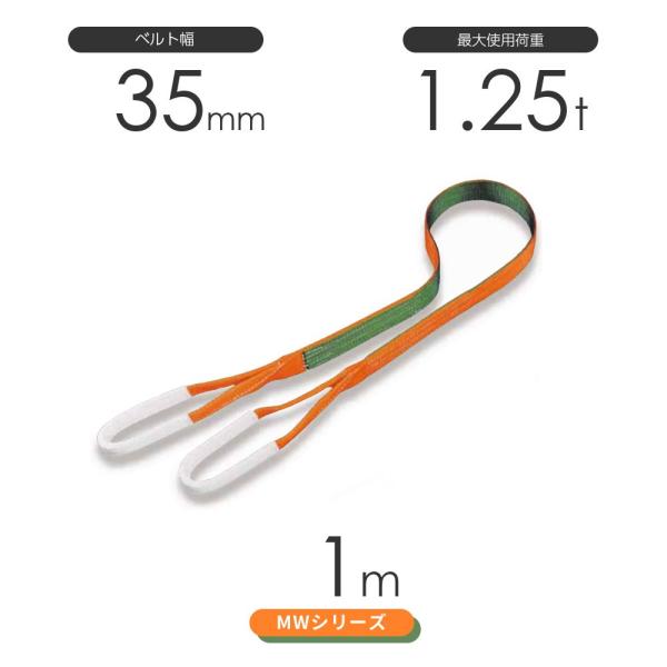 国産ナイロンスリング MWシリーズ（2色） 両端アイ形（E型）幅35mm×1m 使用荷重:1.25t...