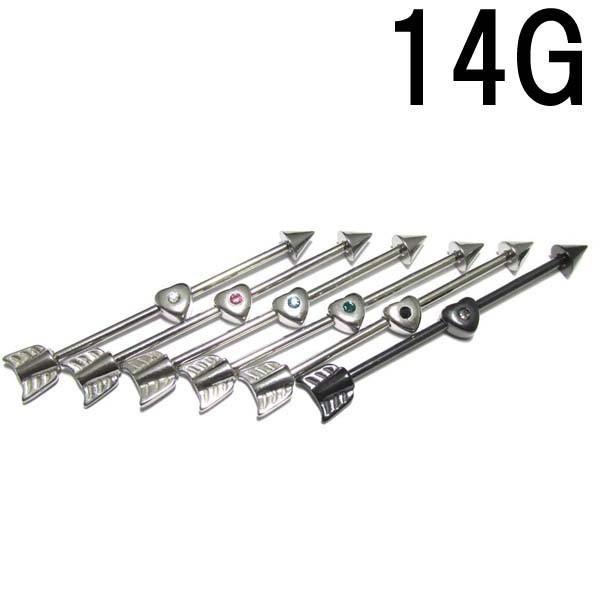 ボディピアス 14G 6色 センタージュエルハートアロー インダストリアル バーベル (1.6mm)...