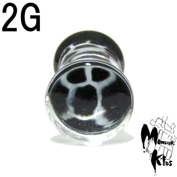 ボディピアス Pyrex ブラック系デザイン パイレックス(耐熱ガラス)ダブルフレアプラグ 2G(6...