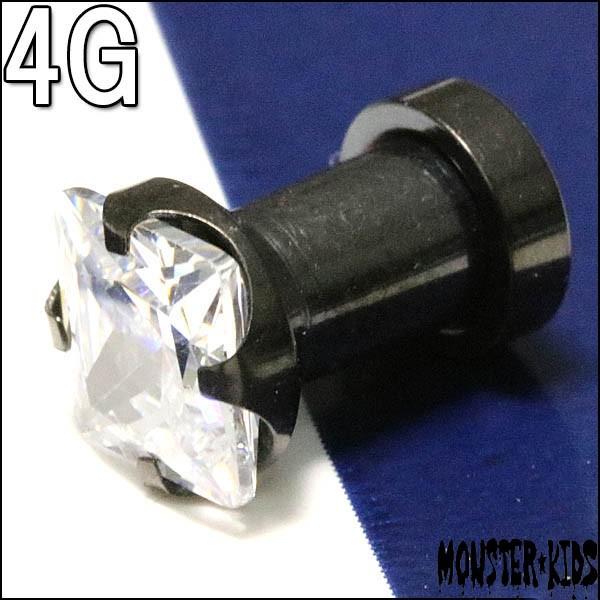 ボディピアス 4G スクエアークリアジュエル ブラック プラグ(5.0mm) BPPL-36-04G...